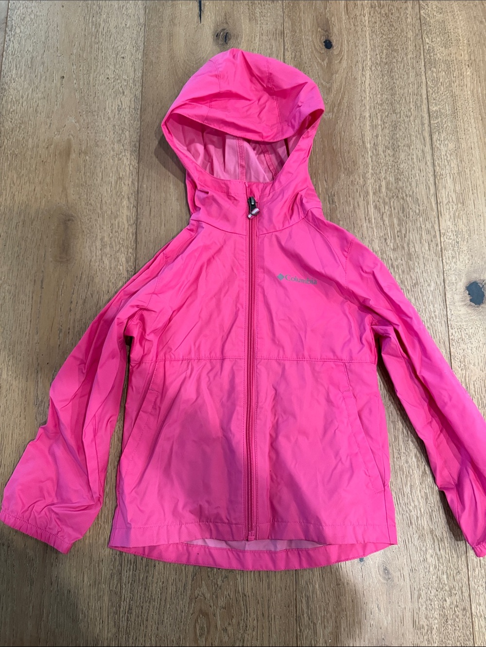 Columbia Bright Pink Hooded Kids Rain Jacket
